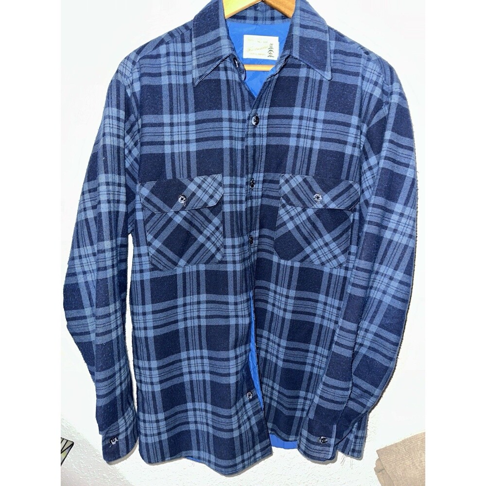 Vtg 80s Sears Fieldmaster Perma-Prest USA Men's Medium Tall Blue Plaid Lined EUC